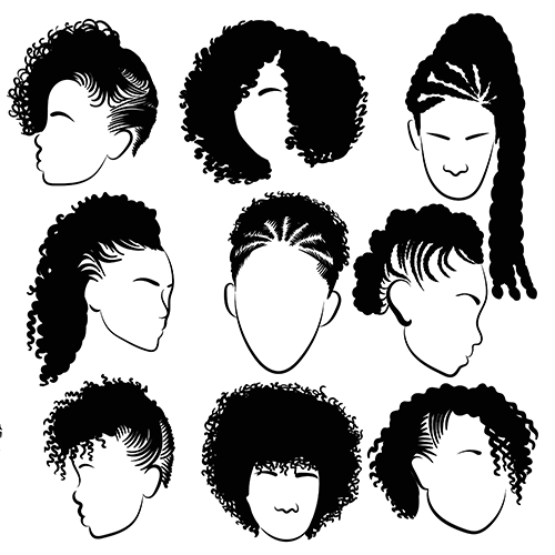 Illustration of many different hair styles worn by African American women