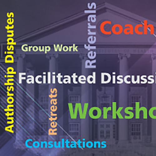 Colorful Graphic with the words Coaching, Workshop, Facilitated Discussions