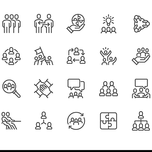 Black and white graphic of various symbols